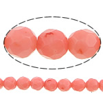 Perles en corail naturel, Rond, facettes, rouge lotus, 4mm, Trou:Environ 0.5mm, Longueur Environ 16 pouce, 10Strandstoron/lot, Environ 100PC/brin, Vendu par lot