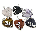 Edelsteen Hangers Sieraden, met Messing, Hart, platinum plated, 32x37x9mm, Gat:Ca 4x8mm, 10pC's/Lot, Verkocht door Lot