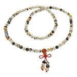 Collier agate, agate de couleur originale, avec corde en nylon & agate rouge, Rond, 6mm, 8.5mm, 6x8mm, Trou:Environ 0.8mm, Longueur Environ 26 pouce, 10Strandstoron/lot, Vendu par lot