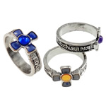 Bague humeur en émail, laiton, croix, Plaqué de couleur d'argent, émail selon l'humeur, protéger l'environnement, sans nickel, plomb et cadmium, 13-14mm, Taille:6.5, 100PC/boîte, Vendu par boîte