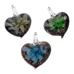 Inner Flower Lampwork Hangers, Hart, handgemaakt, binnenbloem, gemengde kleuren, uff0834-36uff09*uff0842-44uff09, Gat:Ca 7x8mm, 12pC's/box, Verkocht door box