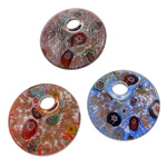 Millefiori-Slice-Lampwork-Unders, Lampwork, Flat Round, handgjord, med millefiori skiva, blandade färger, 43x10mm, Hål:Ca 9mm, 12PC/Box, Säljs av Box