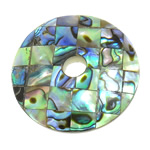 Natural Abalone Shell Riipukset, Donitsi, mosaiikki, 35x35x5mm, Reikä:N. 6mm, 10PC/erä, Myymät erä