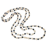 Naturliga sötvatten pärlband, Freshwater Pearl, med Kristall, mässing fjäder ring spänne, 6-8mm, Såld Per Ca 23.5 inch Strand