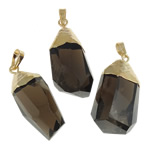 Naturlig Quartz Vedhæng, Smoky Quartz, med Zinc Alloy, forgyldning, facetteret, 17x51-21x51mm, Hole:Ca. 9x6mm, 20pc'er/Lot, Solgt af Lot