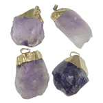 Natürlicher Quarz Anhänger, Amethyst, mit Zinklegierung, Vergoldung, Februar Birthstone, 25x50-31x48mm, Bohrung:ca. 10x6mm, 20PCs/Menge, verkauft von Menge