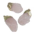 Pendentifs quartz naturel, quartz rose, avec alliage de zinc, dorure, 27x54-23x60mm, Trou:Environ 10x6mm, 20PC/lot, Vendu par lot