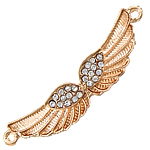 Životinja Zinc Alloy priključak, Cink Alloy, Wing Shape, porasla zlatna boja pozlatom, s Rhinestone & 1/1 petlje, nikal, olovo i kadmij besplatno, 50x16x4mm, Rupa:Približno 2mm, 100računala/Lot, Prodano By Lot