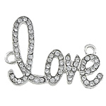 Letter Zinc Alloy Connector word love platinum color plated with rhinestone & 1/1 loop nickel lead & cadmium free Approx 3mm Sold By Lot