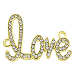 Letter Zinc Alloy Connector word love gold color plated with rhinestone & 1/1 loop nickel lead & cadmium free Approx 3mm Sold By Lot