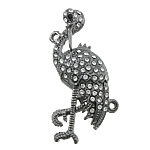 Connecteur en alliage de Zinc animal, Grue, Placage de couleur noire de plumbum, avec strass & boucle de 1/1, protéger l'environnement, sans nickel, plomb et cadmium, 20x45x7mm, Trou:Environ 2mm, 50PC/lot, Vendu par lot