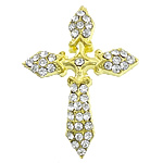 Cross Sinc Alloy nascóirí, dath an óir plated, le rhinestone & 1/1 lúb, nicil, luaidhe & caidmiam saor in aisce, 33x44x5mm, Poll:Thart 2mm, 50ríomhairí pearsanta/Lot, Díolta De réir Lot