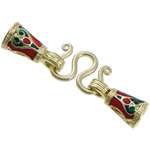 Brass Hook és Eye Clasp, Sárgaréz, arany színű aranyozott, zománc & kétszínű, nikkel, ólom és kadmium mentes, 33mm, 13.5x7x7mm, Lyuk:Kb 4mm, 2mm, 100PC-k/Lot, Által értékesített Lot