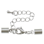 Mässing Lobster Claw Cord Lås, platina pläterad, med ändlock, nickel, bly och kadmium gratis, 35mm, 10x5mm, Innerdiameter:Ca 4.5mm, 200Satser/Lot, Säljs av Lot