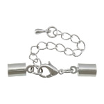 Mässing Lobster Claw Cord Lås, platina pläterad, med ändlock, nickel, bly och kadmium gratis, 34mm, 10x5mm, Innerdiameter:Ca 4.5mm, 200Satser/Lot, Säljs av Lot