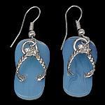 Sea Opal Drop Earring, met Messing, messing oorbel haak, Schoenen, platinum plated, nikkel, lood en cadmium vrij, 40mm, 12x22x2mm, 20paren/Lot, Verkocht door Lot