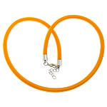 Mode Halskette Schnur, Nylon beschichtet Gummi-Seil, mit Messing, Messing Karabinerverschluss, mit Verlängerungskettchen von 2lnch, Platinfarbe platiniert, Orange, 5mm, Länge 18 ZollInch, 100SträngeStrang/Menge, verkauft von Menge