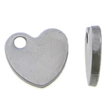 Rustfrit stål Tag Charm, 304 rustfrit stål, Heart, oprindelige farve, 9x10x1mm, Hole:Ca. 2mm, 500pc'er/Bag, Solgt af Bag