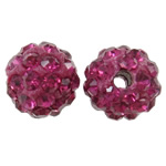 Rhinestone Clay Pave perler, rhinestone ler bane, Runde, med rhinestone, fuchsia, 8mm, Hole:Ca. 1.5mm, 50pc'er/Bag, Solgt af Bag