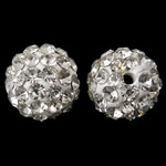 Abalorios de Fimo con Diamantes de Imitación , Arcilla analiar de diamantes de imitación AB, Esférico, Blanco, 12mm, agujero:aproximado 2mm, 50PCs/Bolsa, Vendido por Bolsa