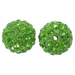 Abalorios de Fimo con Diamantes de Imitación , Arcilla analiar de diamantes de imitación AB, Esférico, verde, 12mm, agujero:aproximado 2mm, 50PCs/Bolsa, Vendido por Bolsa