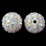 Rhinestone Clay Pave perler, rhinestone ler bane, Runde, AB farve forgyldt, med rhinestone, hvid, 12mm, Hole:Ca. 2mm, 50pc'er/Bag, Solgt af Bag