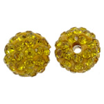 Abalorios de Fimo con Diamantes de Imitación , Arcilla analiar de diamantes de imitación AB, Esférico, amarillo dorado, 10mm, agujero:aproximado 1.5mm, 50PCs/Bolsa, Vendido por Bolsa