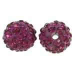 Strass Ton befestigte Perlen, rund, mit Strass, Fuchsia, 10mm, Bohrung:ca. 1.5mm, 50PCs/Tasche, verkauft von Tasche