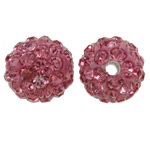 Perles d'argile Pave strass, argile, Rond, avec strass, rouge clair, 10mm, Trou:Environ 1.5mm, 50PC/sac, Vendu par sac