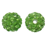 Abalorios de Fimo con Diamantes de Imitación , Arcilla analiar de diamantes de imitación AB, Esférico, verde claro, 10mm, agujero:aproximado 2mm, 50PCs/Bolsa, Vendido por Bolsa