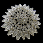 Broche de strass, alliage de zinc, fleur, Placage de couleur argentée, avec strass, protéger l'environnement, sans nickel, plomb et cadmium, 61x15mm, 5PC/sac, Vendu par sac