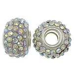 European kuglice smole, Smola, Rondelle, platine boja pozlaćen, limena dvostruka jezgra bez trol & s Rhinestone, 9x15mm, Rupa:Približno 5mm, 50računala/Lot, Prodano By Lot