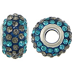 European kuglice smole, Smola, Rondelle, platine boja pozlaćen, limena dvostruka jezgra bez trol & s Rhinestone & u dvije nijanse, 10x15mm, Rupa:Približno 5mm, 50računala/Lot, Prodano By Lot