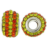 European Harz Perlen, Rondell, Platinfarbe platiniert, Messing-Dual-Core ohne troll & mit Strass & zweifarbig, 10x15mm, Bohrung:ca. 5mm, 50PCs/Menge, verkauft von Menge