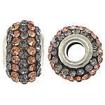 European kuglice smole, Smola, Rondelle, platine boja pozlaćen, limena dvostruka jezgra bez trol & s Rhinestone & u dvije nijanse, 10x15mm, Rupa:Približno 5mm, 50računala/Lot, Prodano By Lot