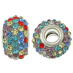 European kuglice smole, Smola, Rondelle, platine boja pozlaćen, limena dvostruka jezgra bez trol & s Rhinestone, 10x15mm, Rupa:Približno 5mm, 50računala/Lot, Prodano By Lot