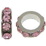 Strass Spacers, Zinc Alloy, Rondelle, platinum plated, met strass, lichtroze, nikkel, lood en cadmium vrij, 3x8mm, Gat:Ca 5mm, 200pC's/Lot, Verkocht door Lot