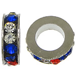 Strass Spacers, Zinc Alloy, Rondelle, platinum plated, met strass, nikkel, lood en cadmium vrij, 3x11mm, Gat:Ca 6mm, 200pC's/Lot, Verkocht door Lot