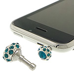 Earphone Jack stofkap Stekkers, Zinc Alloy, platinum plated, met strass, Peacock Blue, nikkel, lood en cadmium vrij, 19x11mm, 100pC's/Lot, Verkocht door Lot