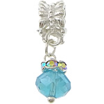 European stile Zinc Alloy pendenti, lega in zinco, with cristallo, placcato color argento, senza filo & sfaccettati & con strass, blu mare, assenza di nichel,piombo&cadmio, 8x12mm, 24mm, Foro:Appross. 5mm, 200PC/lotto, Venduto da lotto