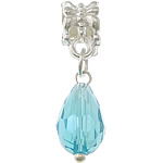 European stile Zinc Alloy pendenti, lega in zinco, with cristallo, Lacrima, placcato color argento, senza filo & sfaccettati, blu mare, assenza di nichel,piombo&cadmio, 30mm, 7x16mm, Foro:Appross. 5mm, 200PC/lotto, Venduto da lotto