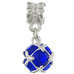 European stile Zinc Alloy pendenti, lega in zinco, with cristallo, Cerchio, placcato color argento, senza filo & sfaccettati, zaffiro, assenza di nichel,piombo&cadmio, 25mm, 10x14mm, Foro:Appross. 5mm, 100PC/lotto, Venduto da lotto