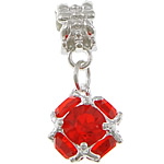 European stile Zinc Alloy pendenti, lega in zinco, with cristallo, placcato color argento, senza filo & sfaccettati, rosso, assenza di nichel,piombo&cadmio, 25mm, 10x14mm, Foro:Appross. 5mm, 100PC/lotto, Venduto da lotto