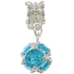 European stile Zinc Alloy pendenti, lega in zinco, with cristallo, placcato color argento, senza filo & sfaccettati, blu mare, assenza di nichel,piombo&cadmio, 25mm, 10x14mm, Foro:Appross. 5mm, 100PC/lotto, Venduto da lotto