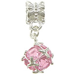 European stile Zinc Alloy pendenti, lega in zinco, with cristallo, placcato color argento, senza filo & sfaccettati, rosa, assenza di nichel,piombo&cadmio, 25mm, 10x14mm, Foro:Appross. 5mm, Venduto da PC