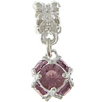 Pendentifs de style European en alliage de zinc , avec cristal, Placage de couleur argentée, sans filetage & facettes, violet clair, protéger l'environnement, sans nickel, plomb et cadmium, 25mm, 10x14mm, Trou:Environ 5mm, 100PC/lot, Vendu par lot