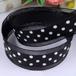 Chiffon Band, mit Muster von runden Punkten, schwarz, 25mm, Länge 75 yard, 15PCs/Menge, verkauft von Menge