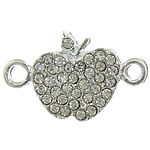 Forbindelse til zinklegering, Zinc Alloy, Apple, sølvfarvet forgyldt, med rhinestone & 1/1 løkke, nikkel, bly & cadmium fri, 24x14x3mm, Hole:Ca. 2mm, 100pc'er/Lot, Solgt af Lot