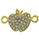 Forbindelse til zinklegering, Zinc Alloy, Apple, guldfarve belagt, med rhinestone & 1/1 løkke, nikkel, bly & cadmium fri, 24x14x3mm, Hole:Ca. 2mm, 100pc'er/Lot, Solgt af Lot