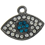 Zinc Alloy Rhinestone Pendler, Horse Eye, plumbum sort farve forgyldt, med rhinestone, nikkel, bly & cadmium fri, 20x17x2mm, Hole:Ca. 2mm, 100pc'er/Lot, Solgt af Lot